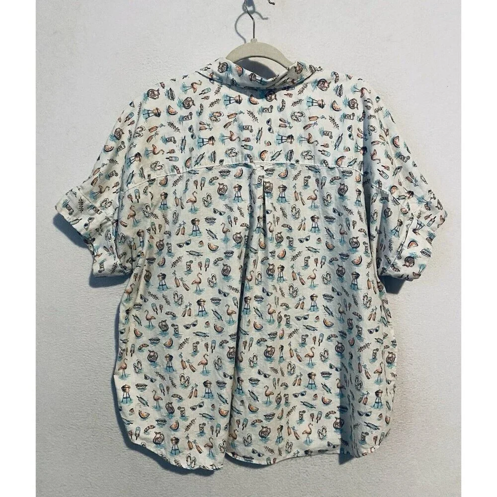 🥳3 for $20🥳 Duluth Trading Co Women's Blouse - Cream with Multicolor Print - Picture 3 of 7
